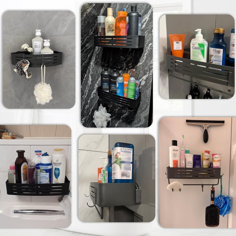 Onemake Suction Cup Shower Caddy, No Drilling Bathroom Organizer Shelf, Strong Vacuum Suction Holds Up to 22 lbs, Removable Shower Shelf for Tile Glass, Kitchen & Bathroom Storage Basket