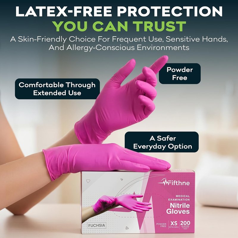 Fuchsia Hot Pink Nitrile Disposable Gloves - 3 Mil Medical Exam | Powder & Latex Free