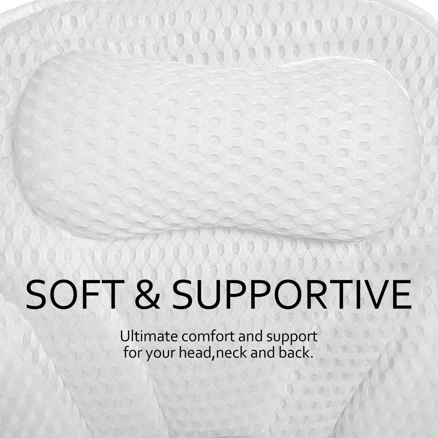 LIBRALUX Bath Pillows for Tub, Luxury Bath Pillows for Neck Head and Back Support,Bathtub Pillow with Soft 4D Breathable Mesh Fabric and Nonslip Suction Cups,Relaxing Bath Accessories .(White)