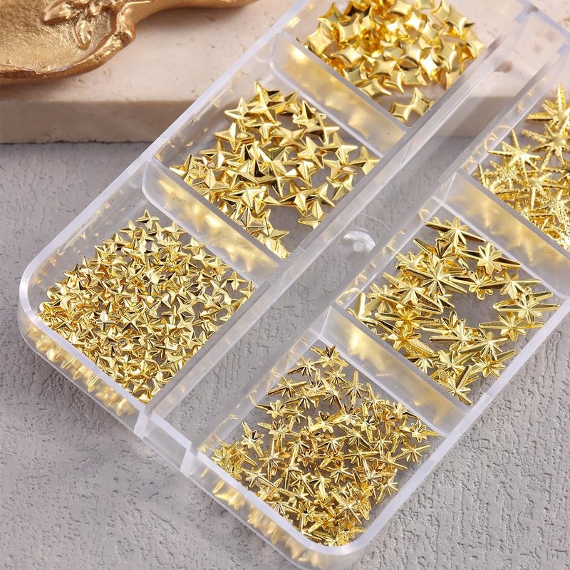 Gold Star Nail Charms - Twinkle Star Metal Studs & Rivets | 2 Boxes for Acrylic Nail Design