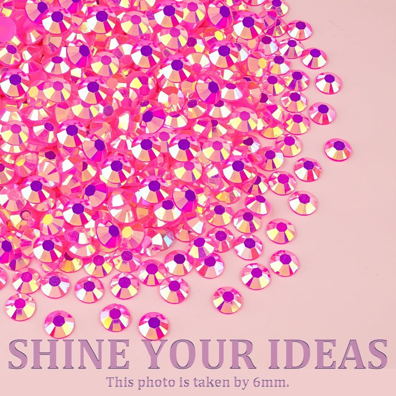 25000Pcs Resin Rhinestones for Crafting, Hot Pink AB 2-6mm Mixed Sizes Non Hotfix Flatback Gems with 1Pcs Glue, Bedazzling Crystal for DIY Craft Clothing Mugs Tumblers Shoes Fabric Decor Nail Art