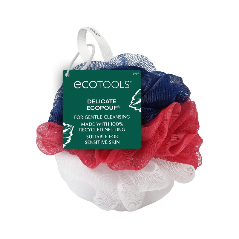 EcoTools Delicate EcoPouf Body Loofah, Gentle Exfoliating Shower Sponge for Sensitive Skin, 100% Recycled Netting Bath Pouf, 1 Count
