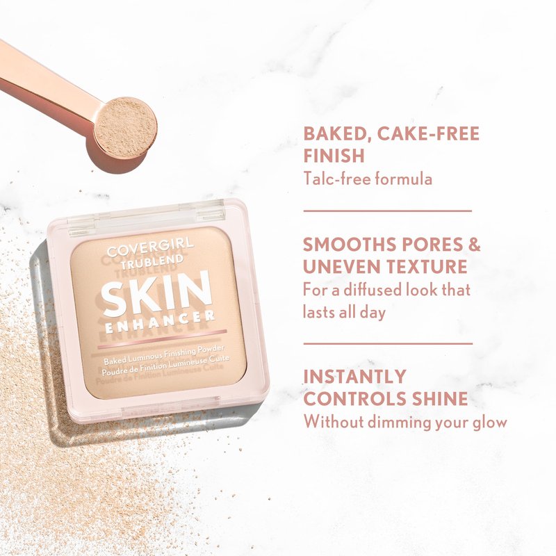 COVERGIRL TruBlend Skin Enhancer Baked Luminous Finishing Face Powder, with Hyaluronic Acid and White Rose Extract, Sheer & Buildable - 500 Sugar Cookie