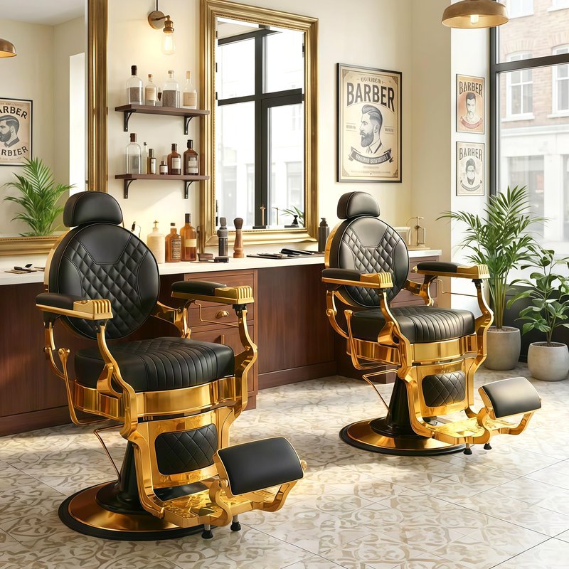 Luxitero Vintage Barber Chair Reclining Black Gold,Heavy-Duty Barbershop Chair,Retro Styling Hair Salon Chair, 550 lbs Capacity