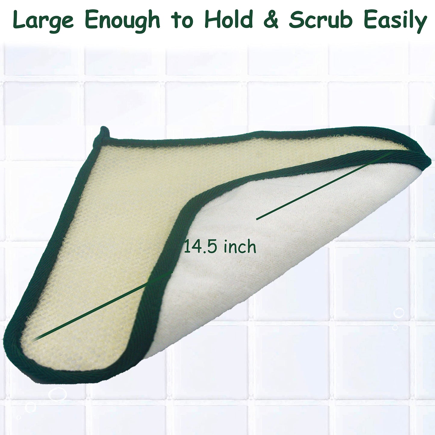 Bleu Bath (6 Pack) Dual-Sided Exfoliating Skin Towel Natural Terry Body Cloth Scrubber Premium Sturdy Loofah Towel Soft and Buffing Wash Cloth White for Either Oil or Dry Skin (Passion Green)