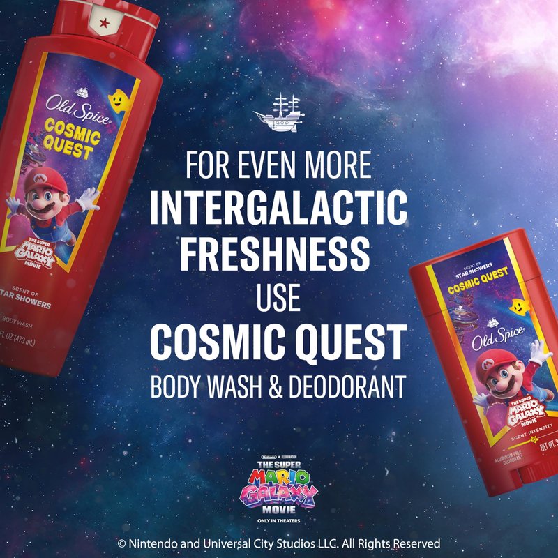 Old Spice Aluminum Free Deodorant for Men, Old Spice x The Super Mario Galaxy Movie, 24/7 Lasting Freshness, Lasting Odor Protection, Smell Super with Cosmic Quest, Star Showers Scent, 3.0 oz