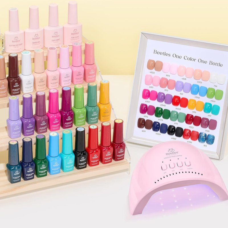 Beetles Gel Nail Polish Kit - 25 Colors with UV Light | Complete 51-Piece DIY Manicure Set for Women