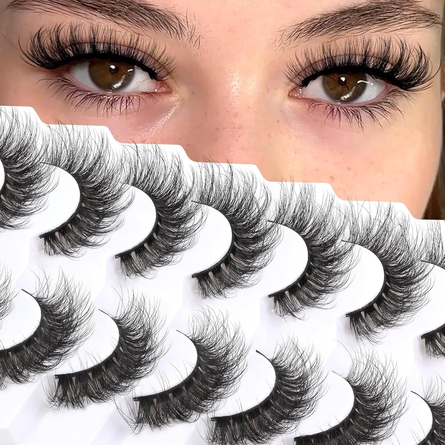Veleasha False Eyelashes - Fluffy Faux Mink Cat Eye Lashes | 7 Pairs for a Natural Look