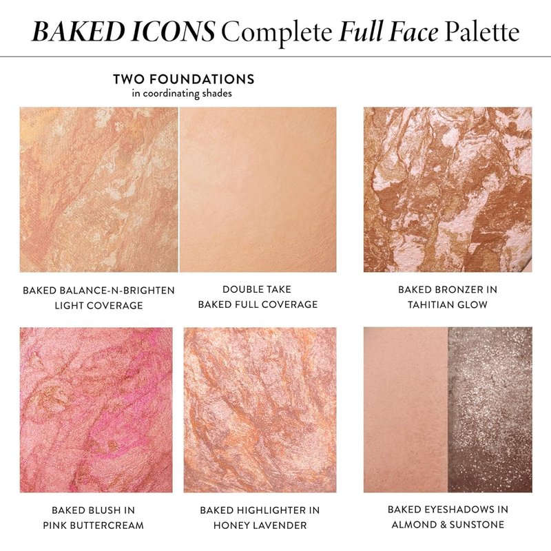 LAURA GELLER Baked Icons Complete Full Face Palette, Light | All-in-One Makeup Palette with Baked Foundations, Blush, Bronzer, Highlighter, Eyeshadows | Coverage for Mature Skin | Travel-Friendly