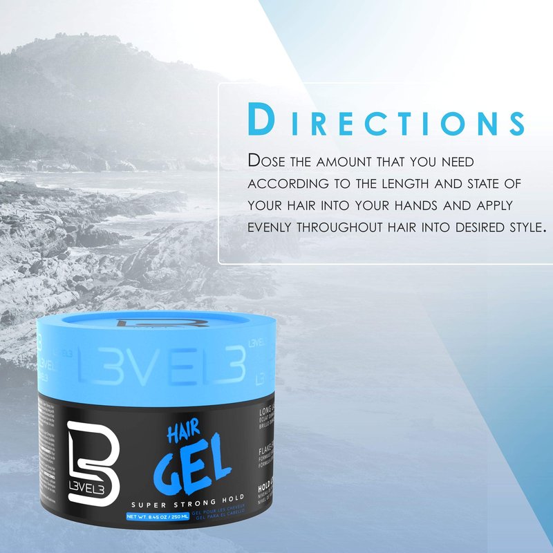 L3 - Hair Gel - Super Strong Hold - Flake Free - Long Lasting Shine - For Men and Women - Level 3 Gel - Add Volume and Texture
