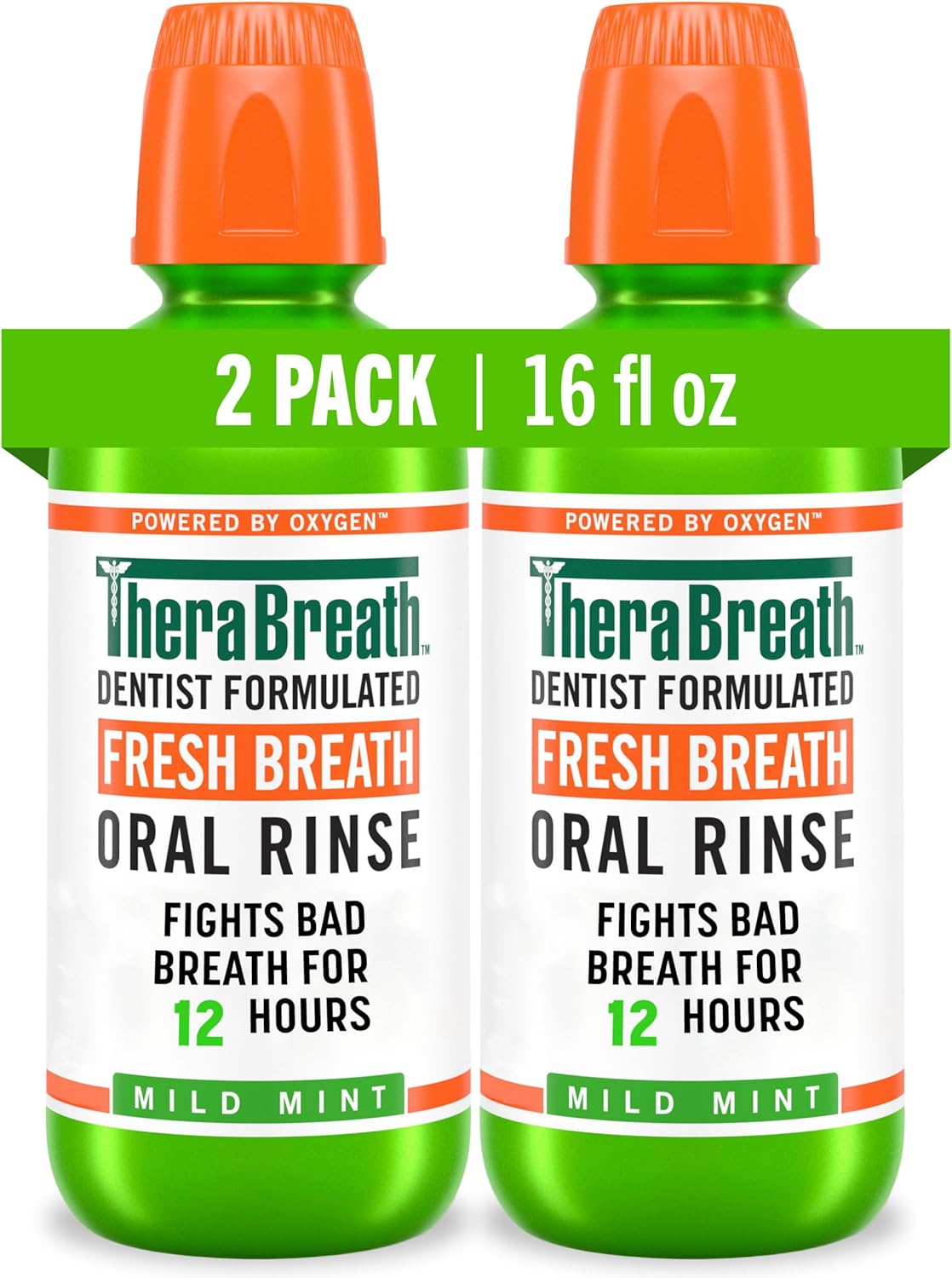 TheraBreath Fresh Breath Mouthwash - Mild Mint Flavor, Alcohol-Free | 16 Fl Oz (2-Pack)