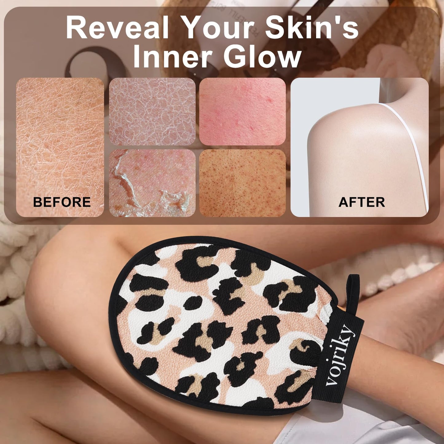 Vojriky Durable Body Scrub, Dead Skin Remover & Body Scrubber Exfoliator, Body Exfoliating Gloves for Shower, washcloth exfoliating, exfoliating Glove for Smooth Skin 2PCS