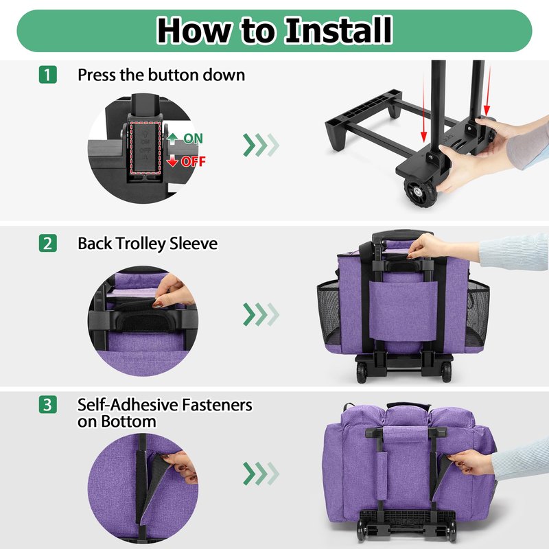 LoDrid Rolling Cleaning Caddy with Lid, Cleaning Supplies Organizer with Detachable Trolley, Cleaning Caddy Cart on Wheels with Handle and Shoulder Strap for Housekeepers, Purple, Bag Only
