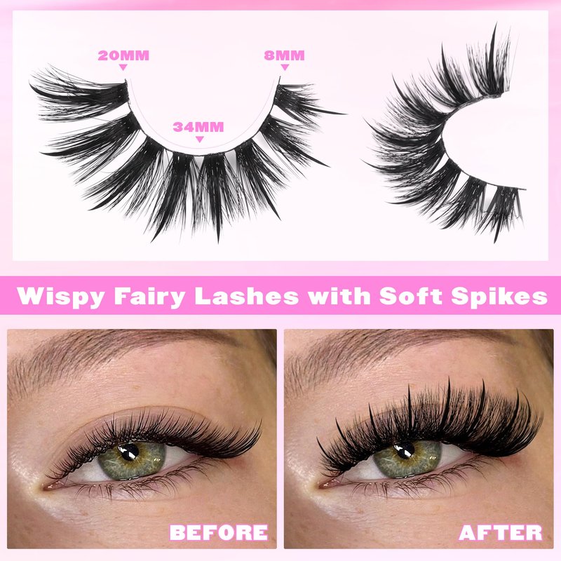 ALICE Lashes Wispy False Eyelashes - 7 Pairs Spiky Cat Eye Lashes Faux Mink Lashes - 0.02mm Ultra -Thin Band for Invisible Lash Line, Lightweight & Comfortable Wear, Reusable Natural Looking Falsies