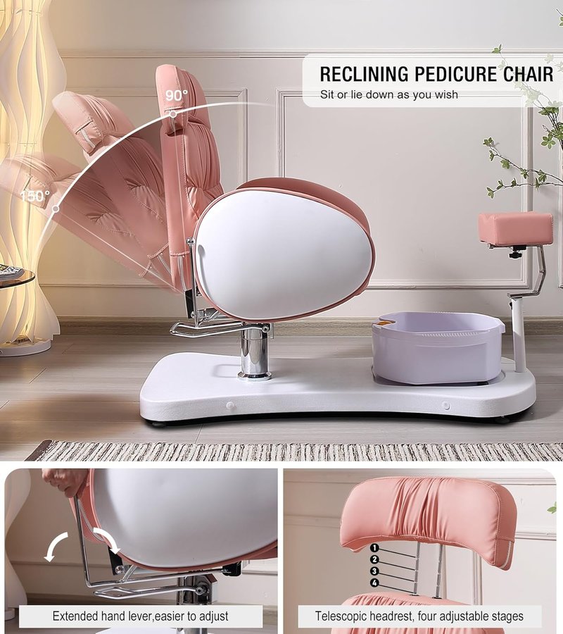 OKAKOPA Pedicure Foot Spa - Hydraulic Chair with 360 Swivel & Reclining Design | No Plumbing, Pink