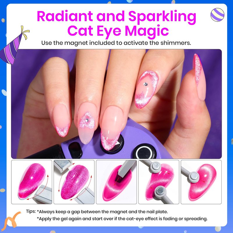 Beetles Cat Eye Gel Nail Polish, 6 Colors Cat Eye Glitter Gel Polish Set Neon Red Pink Purple Blue Green with Magnet Velvet Gel Kit Soak Off UV French Nail Art Manicure Spring Gift for Women