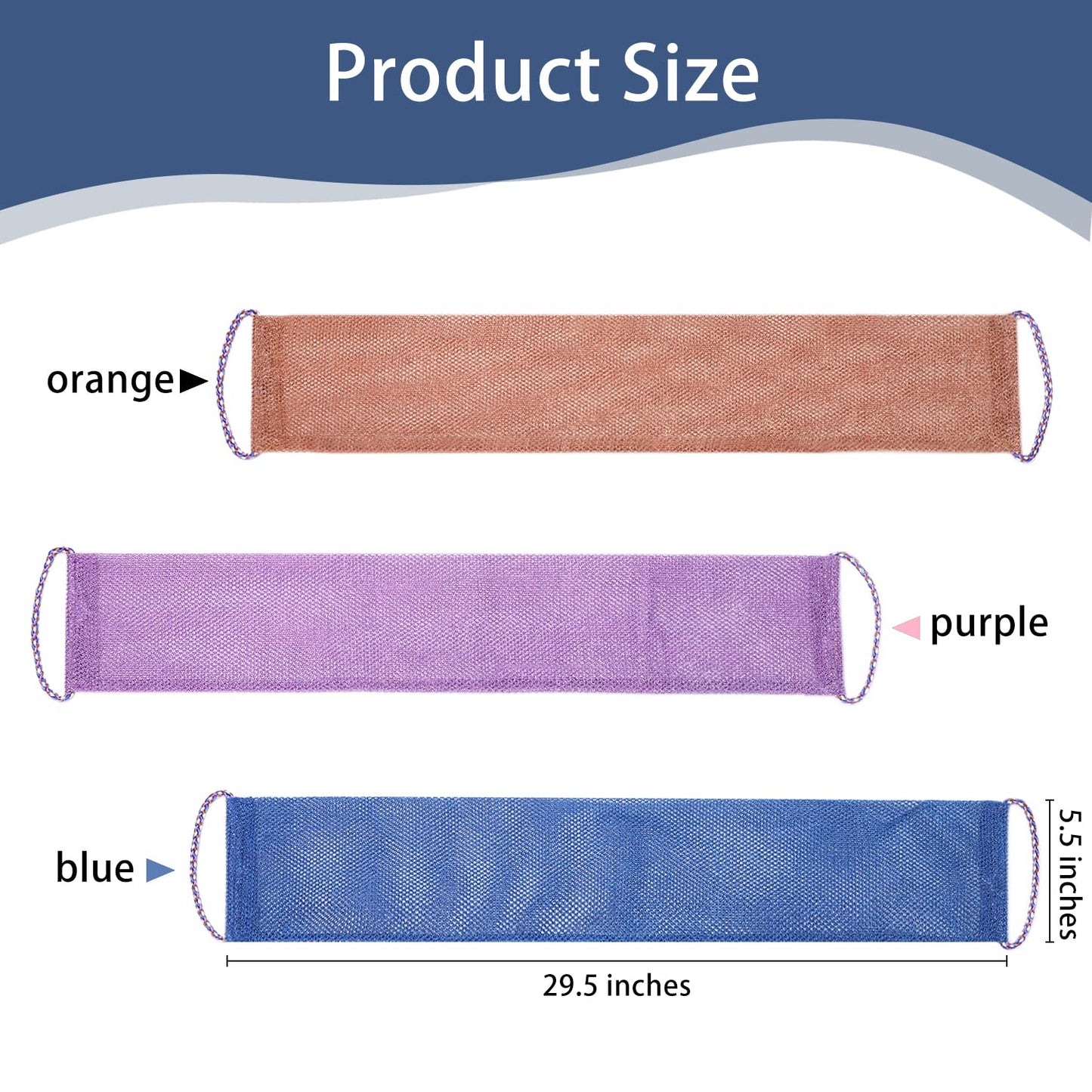 Yrarbil 3 Pieces African Net Sponge, African Exfoliating Bathing Back Scrubbers with Handles, Shower Net Body Scrubber Skin Smoother (Blue Purple Coffee)