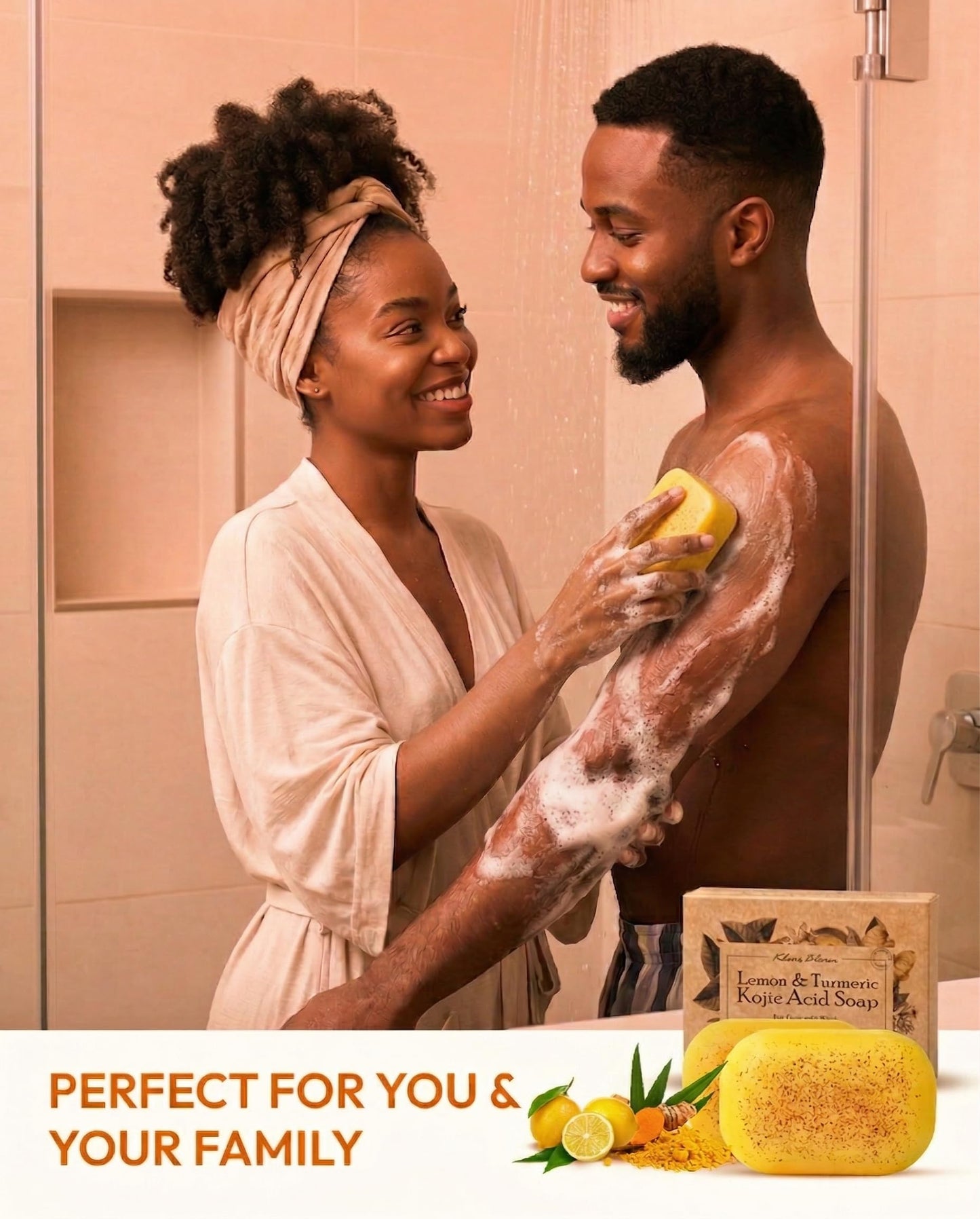 KlearBloom Lemon Turmeric Kojic Acid Soap – Exfoliating Soap with Almond Particles, Vitamin C and Extra Shea Butter, Gentle Brightening & Moisturizing for Face and Body – 105g x 2 Bars