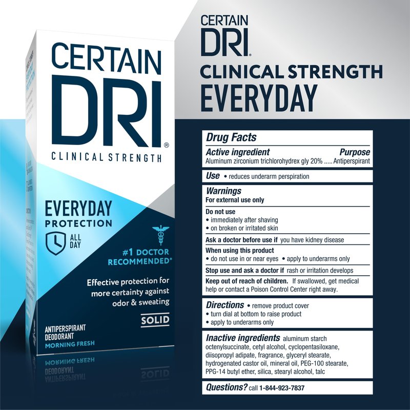 Certain Dri Everyday Strength Clinical Antiperspirant - 72-Hour Sweat & Odor Protection for Excessive Sweating - Strong Deodorant for Men & Women, Fresh Scent, Underarm Sweat Control - 2.6 oz