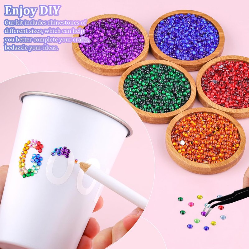 Resin Rhinestones - 12600 Pcs Multicolor 4mm Flatback Gems with Tweezers & B7000 Glue | Perfect for Crafts, Clothing, Tumblers, Nail Art