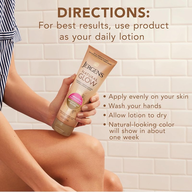 Jergens Natural Glow Self Tanner Lotion - Daily Moisturizer for Medium to Deep Skin Tone | 7.5 Oz with Coconut Oil & Vitamin E