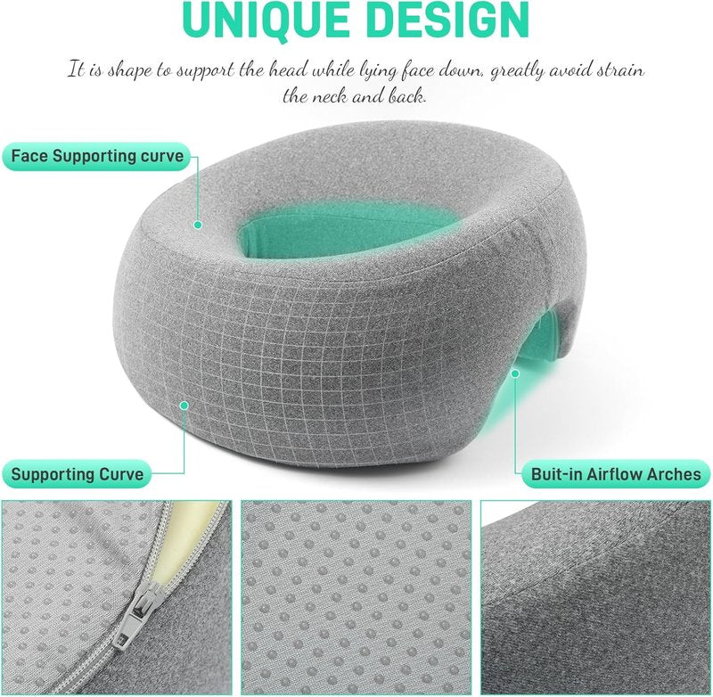 Skiennix Face Down Pillow - Comfortable Massage Headrest for Stomach Sleeping | Ideal for Post-Surgery Recovery