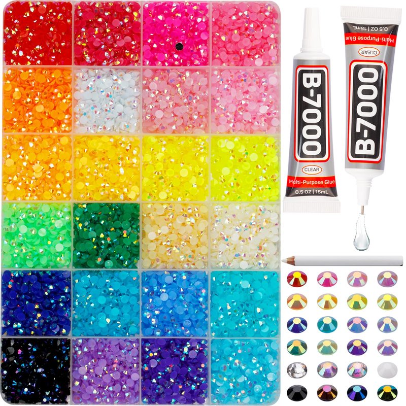 8000Pcs 4mm Rhinestones for Bedazzling, Bedazzler Kit with Rhinestones and Tools, Flatback Resin Jelly AB Colorful Rainbow Crystals Gems Set with Glue for Nail Art Crafting Clothes Crafts