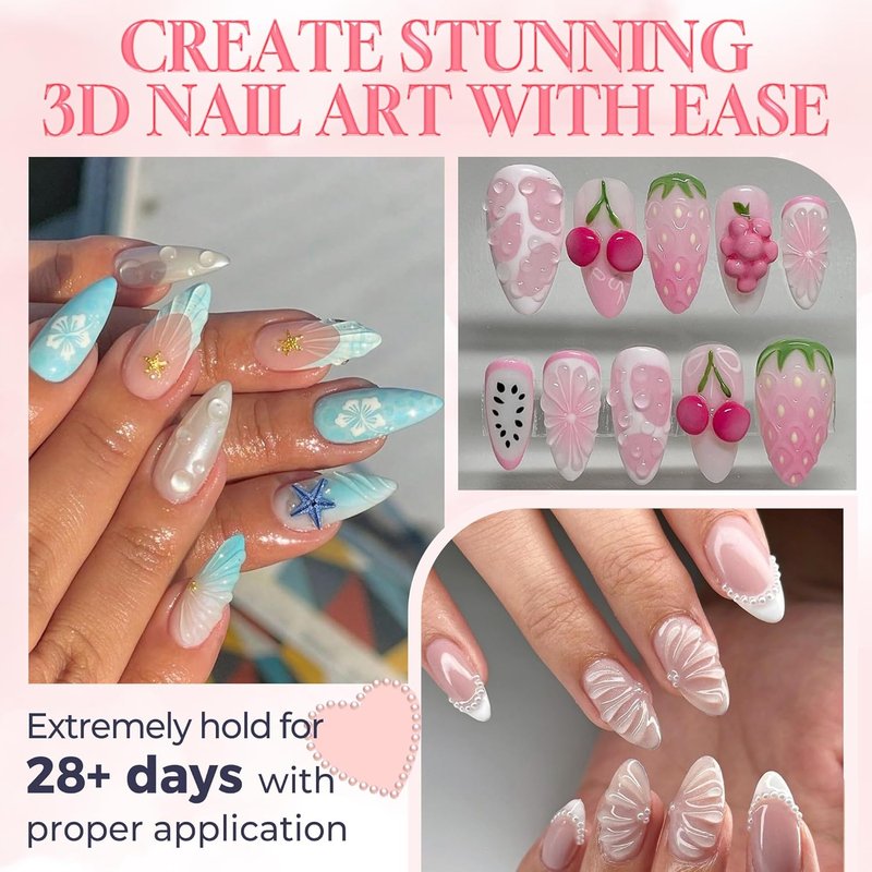 Luckyfairy 3D Gel Nail Art - 15g Sculpting Gel for DIY Nail Designs | No Wipe Clear, Molding & Chrome Powder