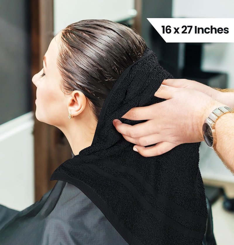 Cotton Bleach-Proof Salon Towels - 100% Cotton Hand Towels for Gym | 16x27 Inches, Black, 24 Pack