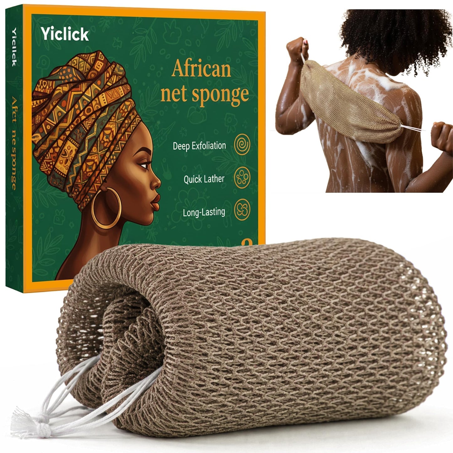 Yiclick African Net Sponge Authentic with Knots - Exfoliating Washcloth Towel, Back Scrubber for Shower Bath, Exfoliating Body Scrubber Exfoliator, African Rags Wash Cloth Loofah Lufa Sponge