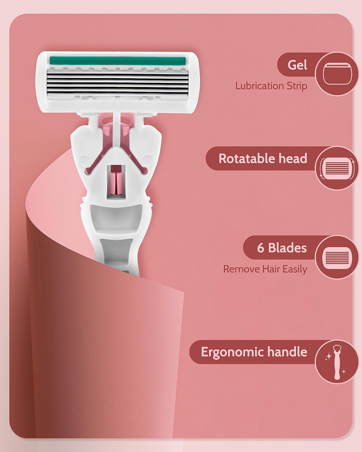 Skiennix Women's Razors - 6 Blades for Sensitive Skin with Travel Razor & 12 Blade Refills