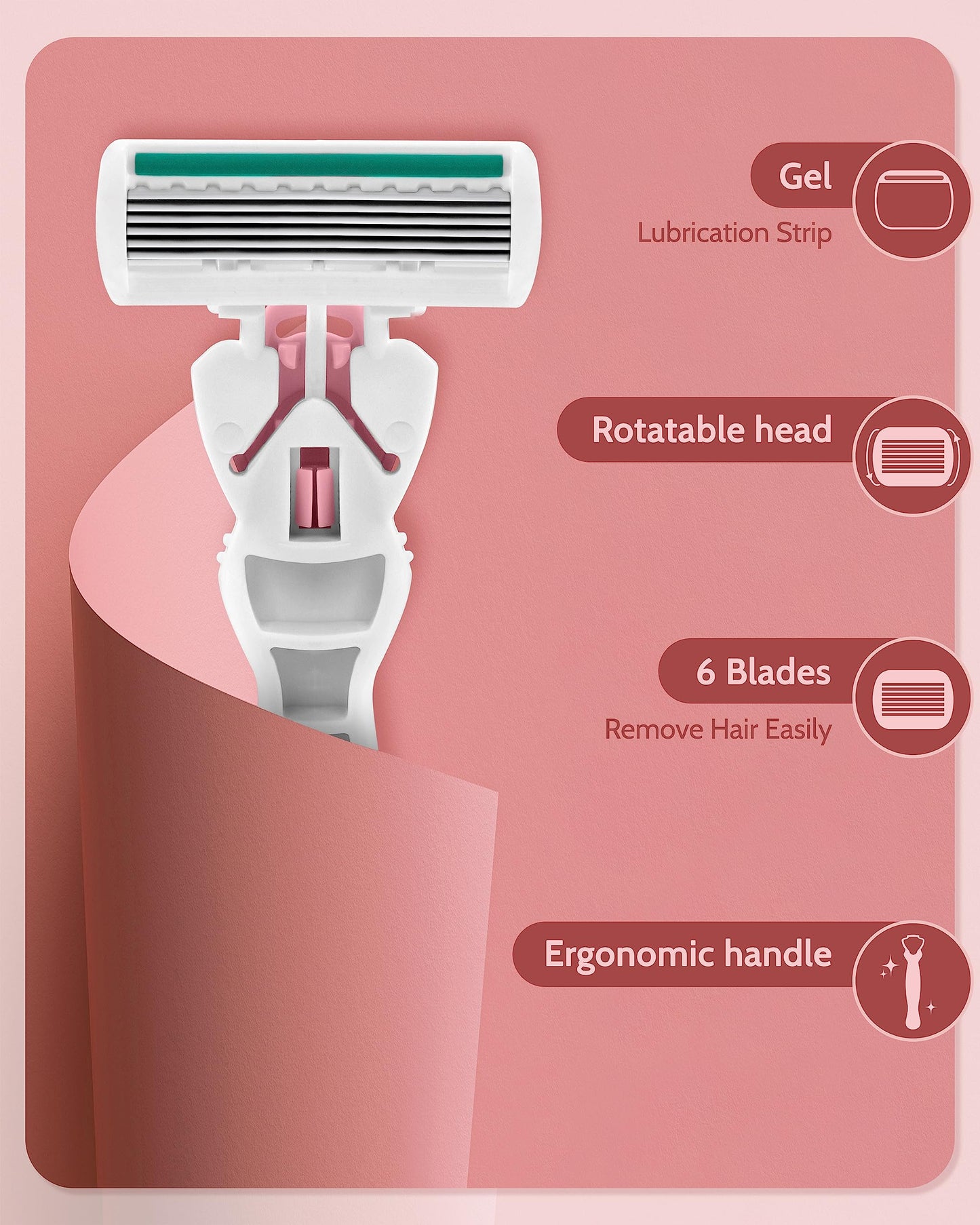 Razors for Women Sensitive Skin, 6 Blades Women’s razors for Shaving, including 1 Travel Razor for Women with 12 Blade Refills