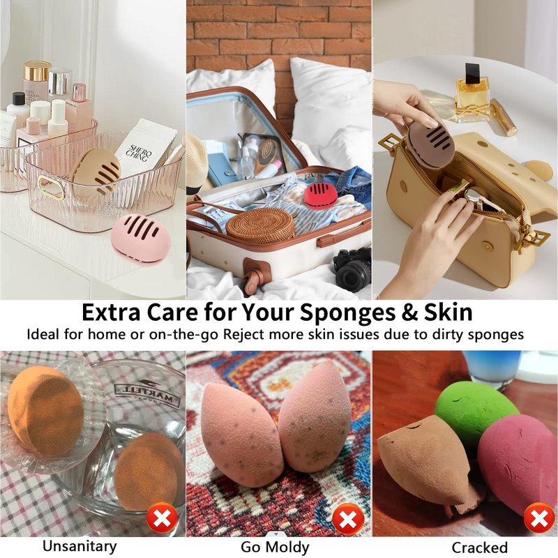 Fauxomor 2 Pcs Makeup Sponge Holder,Double-Sided Breathable Silicone Beauty Make Up Blender Case for Travel or Daily,Shatterproof Make-up Travel Case Quick Drying Easy to Carry,Grey+Pink