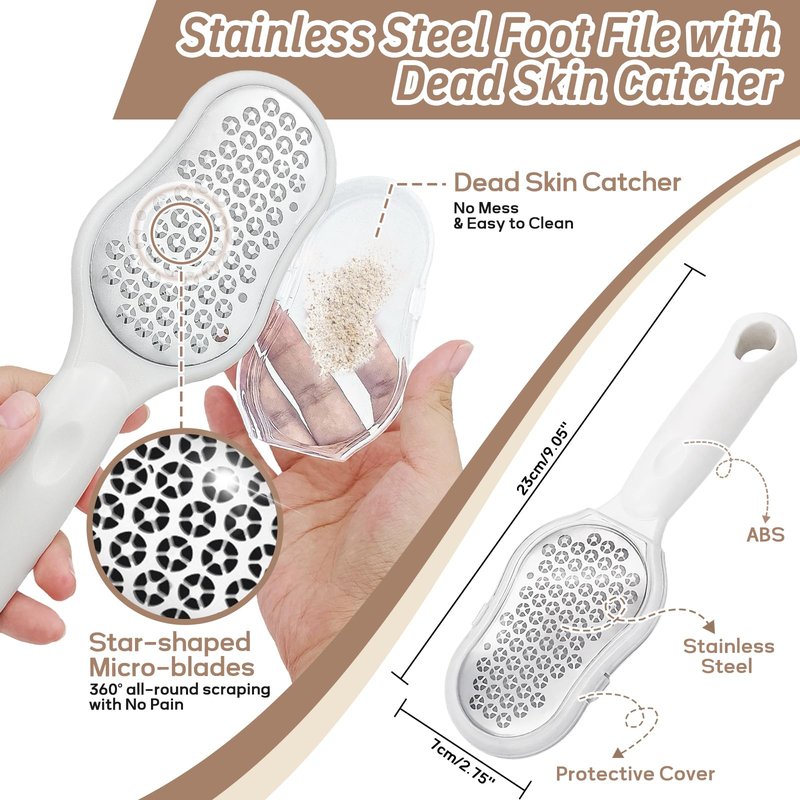 GEENOA New Foot Brush & Foot Files Set(3PCS), 3-IN-1 Foot Scrubber with Long Handle, 10.2’’-27.5’’Adjustable Foot Scrub Brush and 2 Upgrade Foot File Callus Remover, Gift-Box Packed(White+2*Foot File)