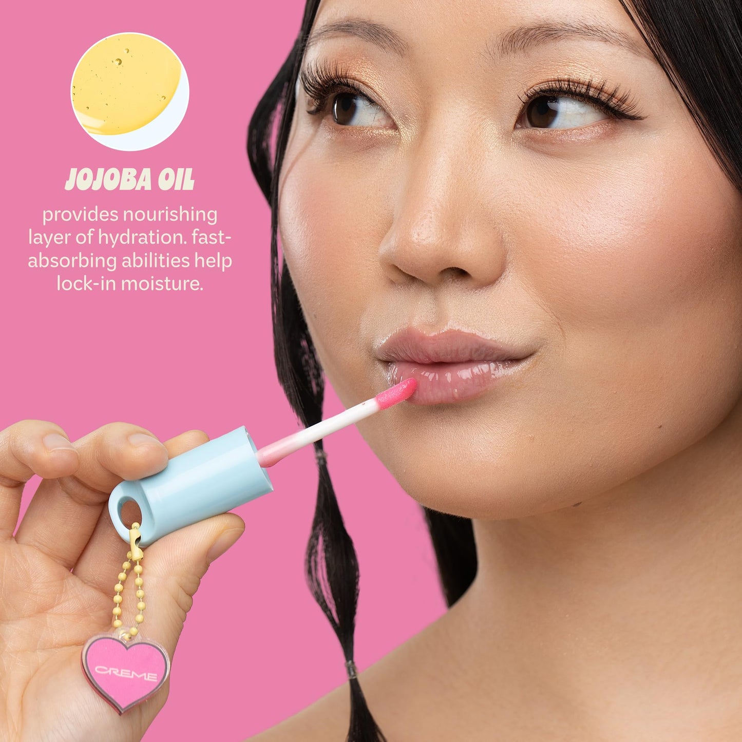 The Crème Shop Candy Glaze Tinted Lip Oil with Key Chain and Charm, Gloss Finish, Long Wear, Formulated with Jojoba Oil, Sunflower Oil to Hydrate and Plump Lips, Korean Formula (Berry Crush)