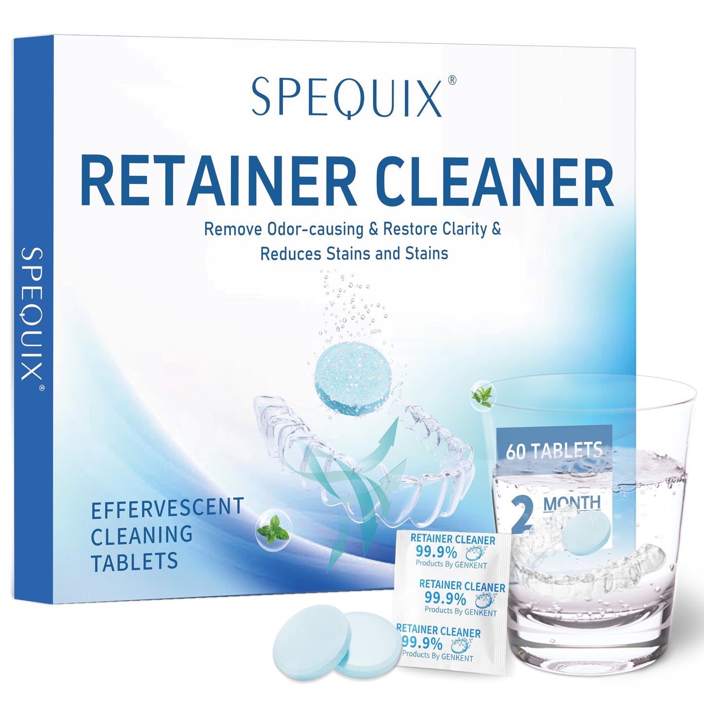 SPEQUIX Retainer Cleaner Tablets for Invisalign, Mouth Guard Cleaner Tablets for Dental Appliances, Denture Cleaning Tablets 60 Counts