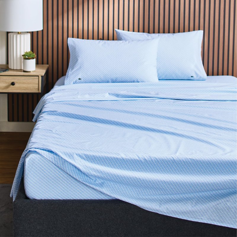 Lacoste Mini Geo Logo 100% Percale Cotton 3-Piece Sheet – Cool, Crisp, Matte, and Durable, Oeko-Tex Certified – Print, Open Air, Twin