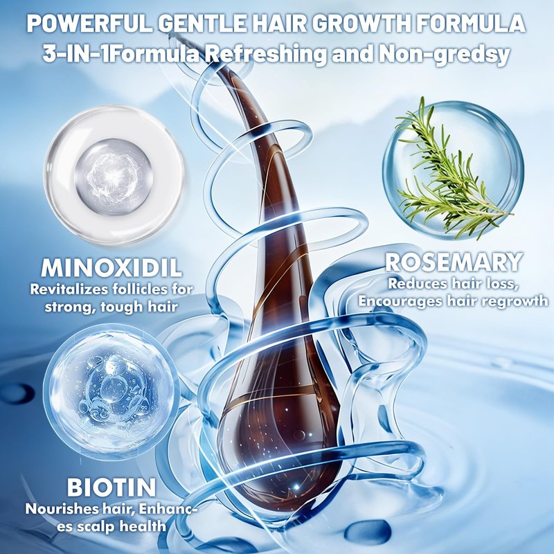 5% Minoxidil for Men - Minoxidil for Women Hair Growth Treatment Beard Growth Serum,Biotin & Rosemary to Fight Hair Loss, Strengthens Weak Roots, Repairs Thinning Hair