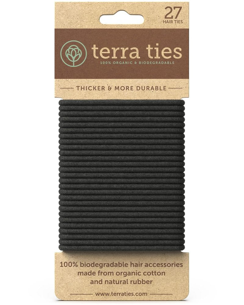 Biodegradable Elastic Hair Ties - Organic No Crease Black Ponytail Holders | 5mm, 27 Count