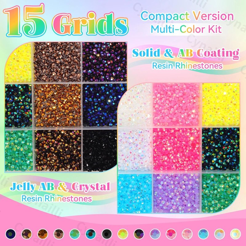 15000Pcs Resin Rhinestones for Bedazzling Kit, 3mm Bedazzler Kit with Flatback Rhinestones, Multicolor Flatback Jelly Gems for Crafting Book Crafts Tumblers Fabric Nail Art Makeup