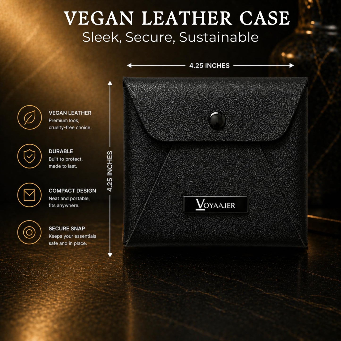 Voyaajer Noir 5 Piece Essential Set | 2-Black 5ML Refillable Cologne-Perfume Atomizers | 1-Black Vegan Leather Case | 1-Black Lip Balm Sleeve Holder | 1-Nail Clipper | Reusable and TSA Compliant.