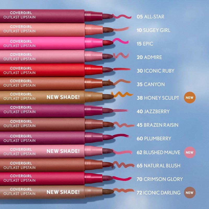 Covergirl Outlast Lipstain, 38 Honey Sculpt, Smooth Application, Precise Pen-Like Tip, Transfer-Proof, Satin Stained Finish, Vegan Formula, 0.06oz