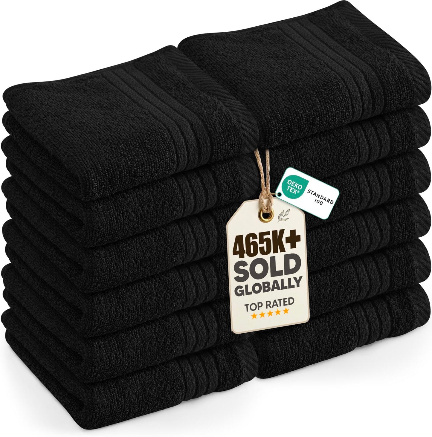 Utopia Towels 12 Pack Premium Wash Cloths Set, 12 by 12 Inches, 100% Cotton Ring Spun, Highly Absorbent and Soft Feel Washcloths for Bathroom, Spa, Gym, and Face, Black