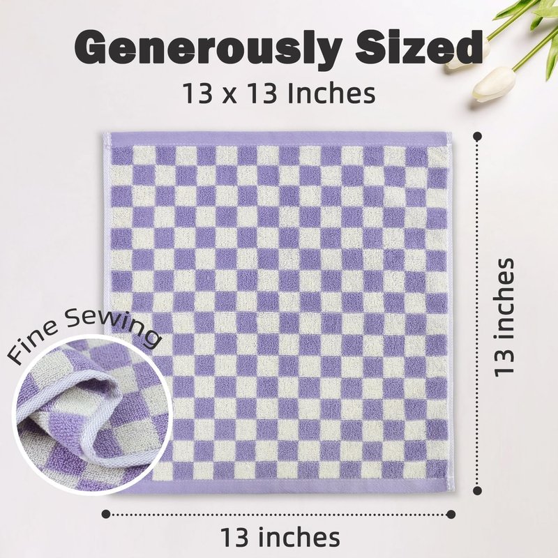 Jacquotha Washcloths 12 Pack Checkered - Wash Cloths for Showering (13"x13") in 4 Colors, Multi-Purpose Bathroom Face Cloths, Soft and Cute