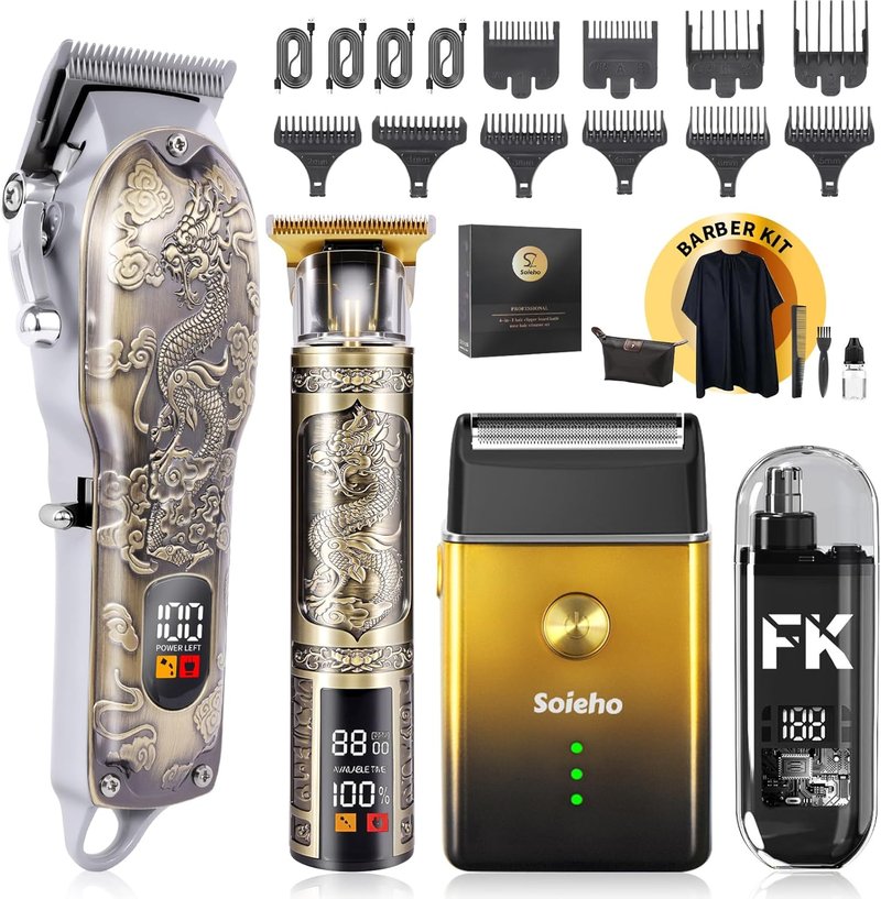 Skiennix Hair Clipper Set - Cordless Electric Hair Clipper with T-Shaped Beard Trimmer & Nose Hair Trimmer