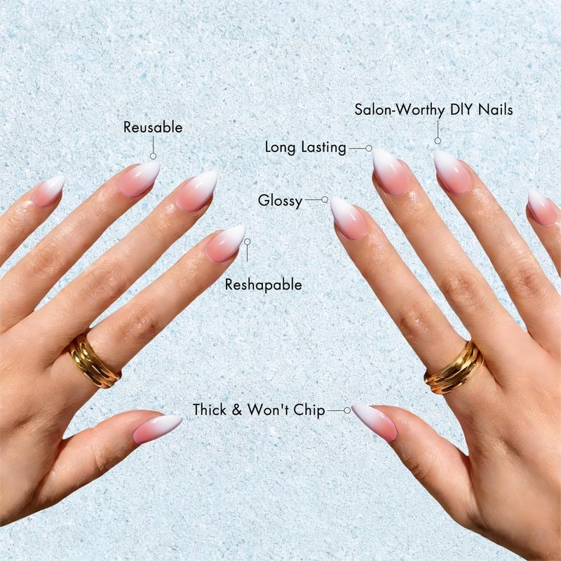 Almond Press-On Nails - Ombre French Short Stiletto Acrylics | 24 Pcs Glossy White & Peach Set