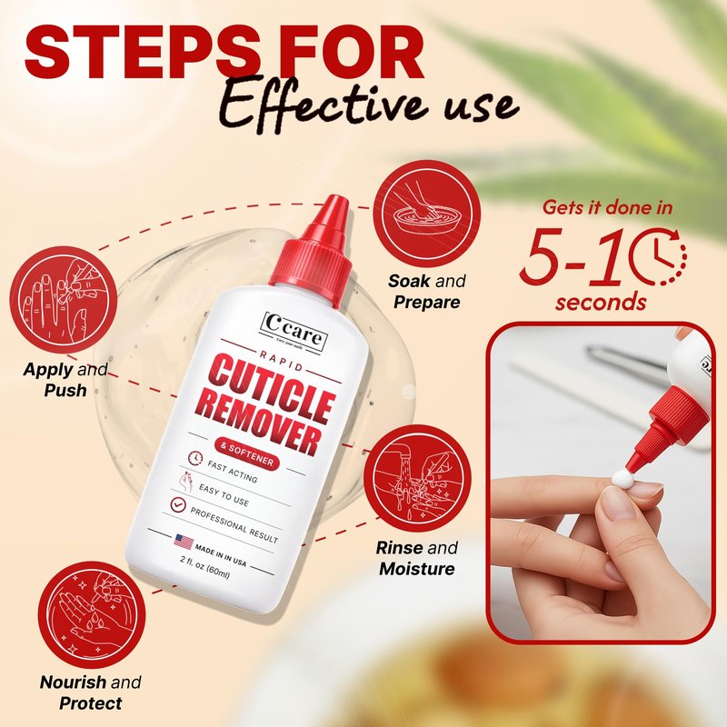 C CARE Rapid Cuticle Remover 2oz – Instant Professional Cuticle Remover Gel, Infused with Aloe Vera, Sweet Almond Oil & Glycerin, Softens & Removes Dead Skin, Gentle Fragrance-Free Nail Treatment