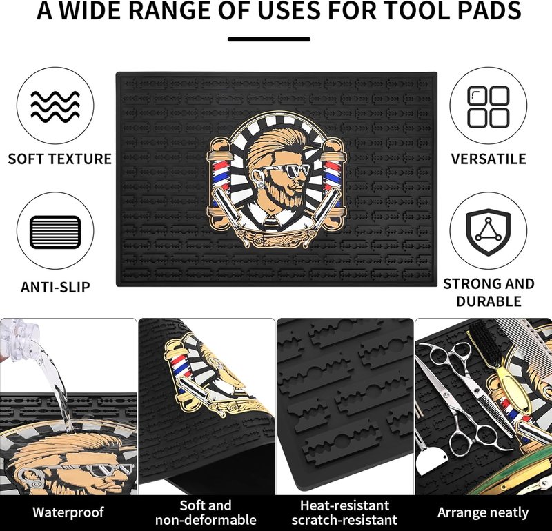 Non-Slip Barber Mat - Flexible Rubber Hair Styling Tool Protector | 17.7 x 11.8 Inches