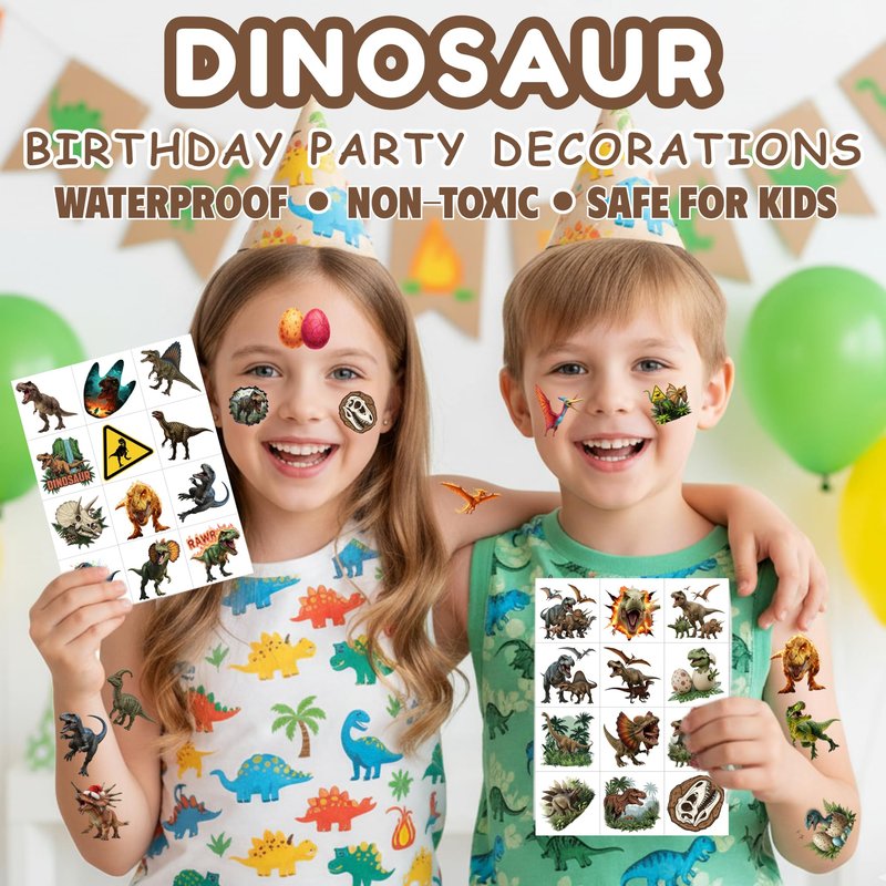 96PCS Dinosaur Temporary Tattoos Stickers - Dinosaur Themed Birthday Party Favors Birthday Party Decorations Supplies Accessories Gift Idea For Kids Teen Boys Girls Classroom Prizes Rewards