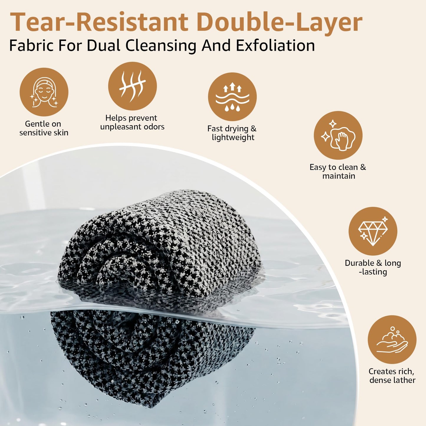 2Pcs Exfoliating Washcloth Towel, Long Dual-Sided Exfoliating Body Scrubber Exfoliator, Back Scrubber Deep Cleansing & Gentle Exfoliation, Quick-Drying Bath Towel for All Skin Types (Black & Pink)